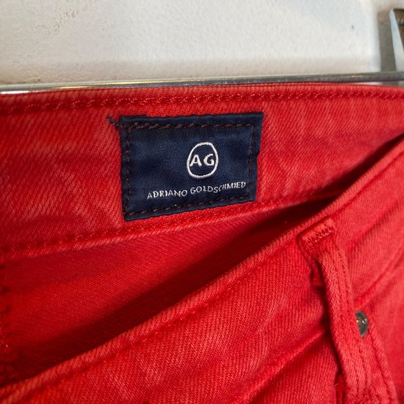AG The Stevie Ankle Slim Straight Red Denim Jeans 31 Cotton Stretch Premium - Picture 3 of 11